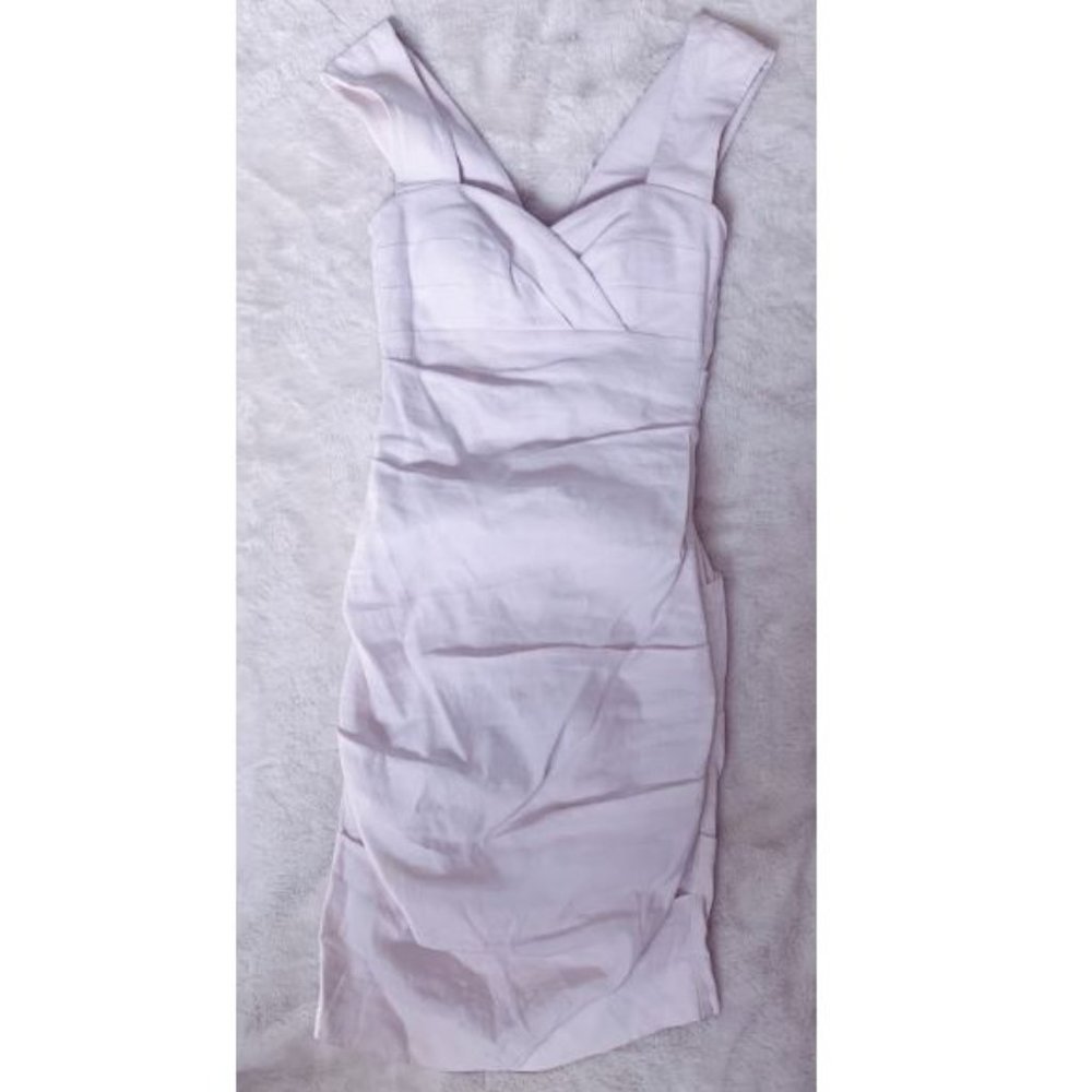 Nicole Miller Ruched White Linen Mini Dress